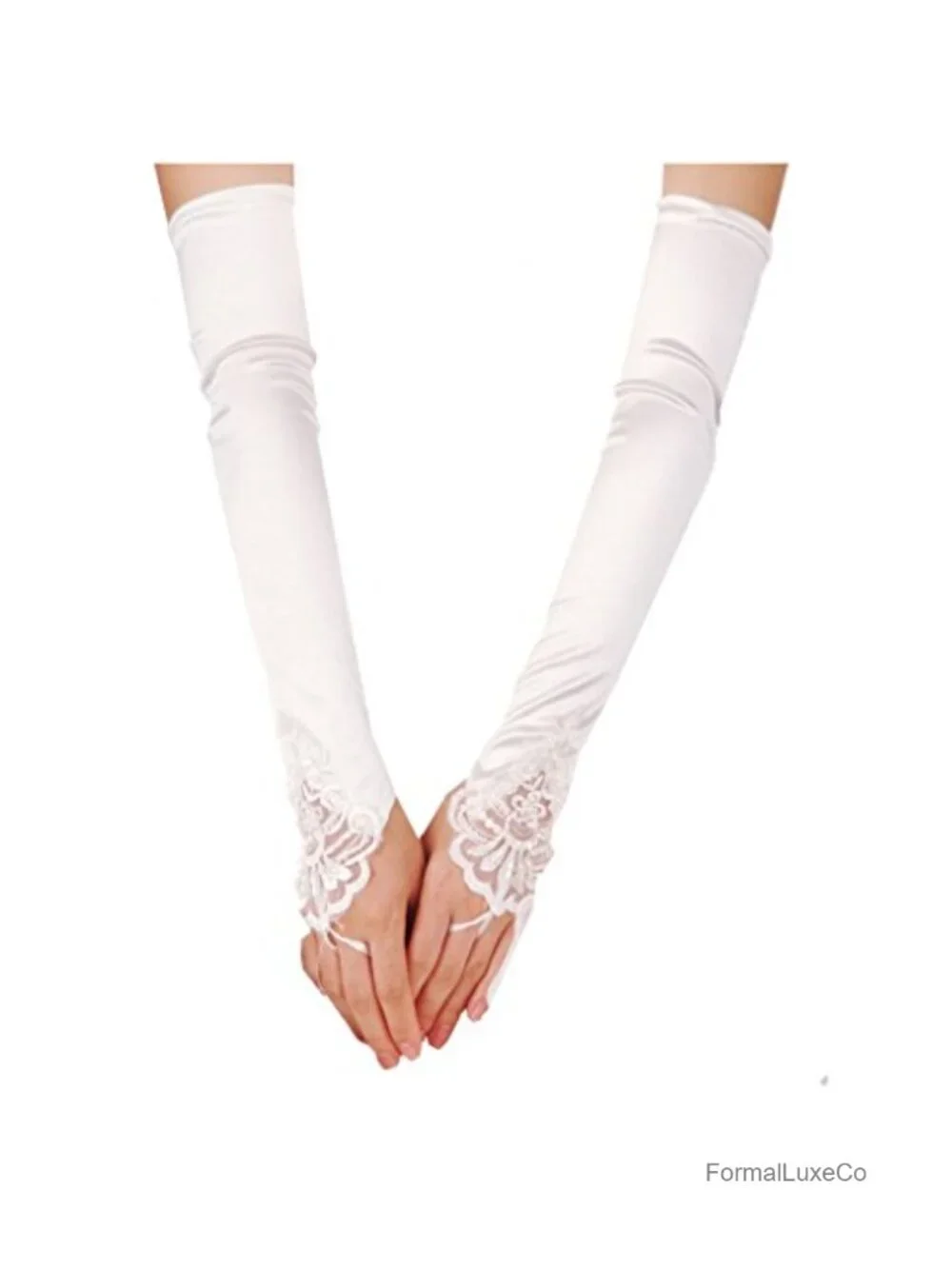 Satin Lace Fingerless Elbow Length Gloves